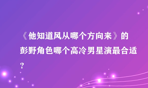 《他知道风从哪个方向来》的彭野角色哪个高冷男星演最合适？