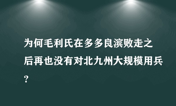 为何毛利氏在多多良滨败走之后再也没有对北九州大规模用兵？