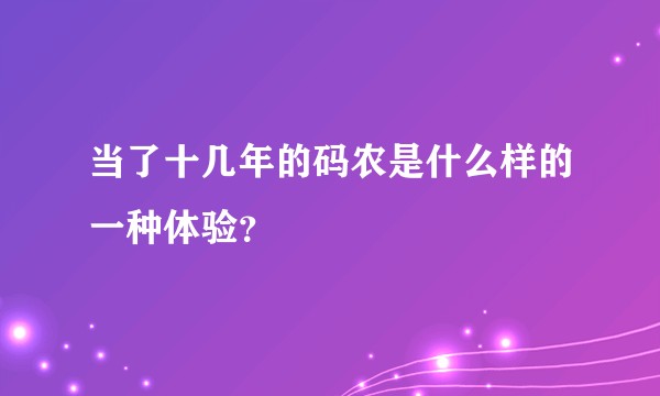 当了十几年的码农是什么样的一种体验？