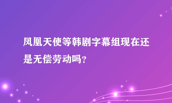 凤凰天使等韩剧字幕组现在还是无偿劳动吗？